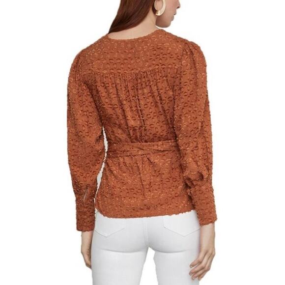 BCBGMaxAzria Pleated Shoulder Wrap Ruffled Top Blouse Size Medium - Picture 4 of 11